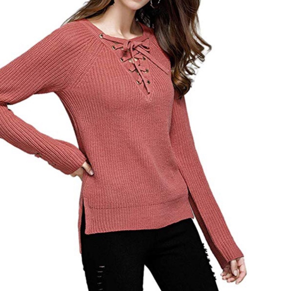 Beautiful women lace up crisscross sweater - Picture 3 of 8